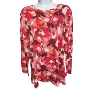 Blue Sol XL Top Pink Purple Red Floral Long Sleeve T Shirt Lightweight Woven Tee